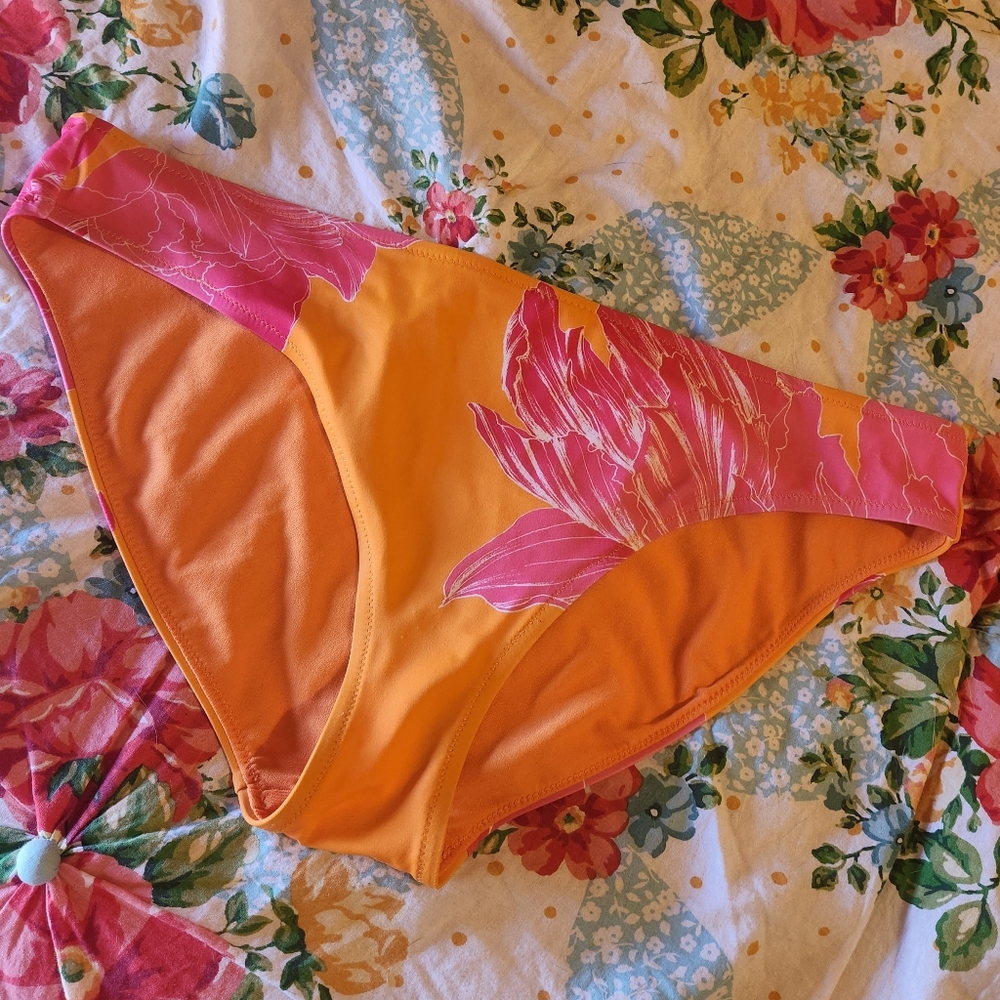 Athleta L Orange & Pink Floral Bikini Bottoms